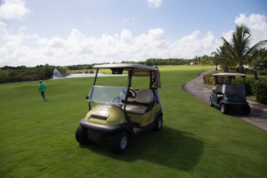 Golf sahasındaki iki golf arabaları