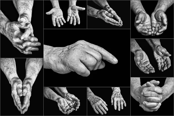 Collage gamla händer — Stockfoto