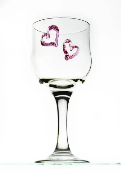 One Glass Two Heart Red White Background — Stock Photo, Image