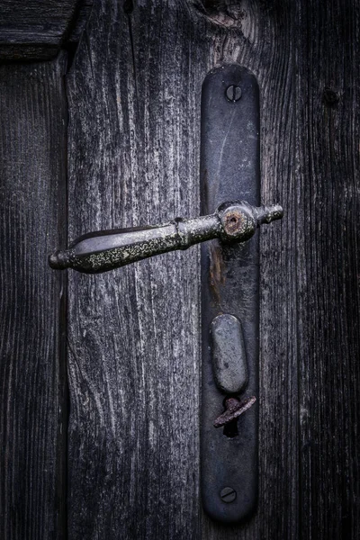 Ancienne Poignée Porte Sur Une Vieille Porte Bois — Photo