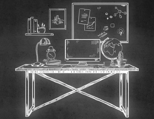 Lugar de trabajo de oficina dibujado — Foto de Stock