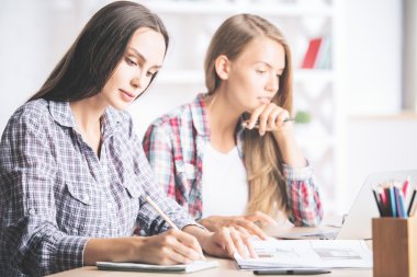 Projede çalışan güzel kadınlar