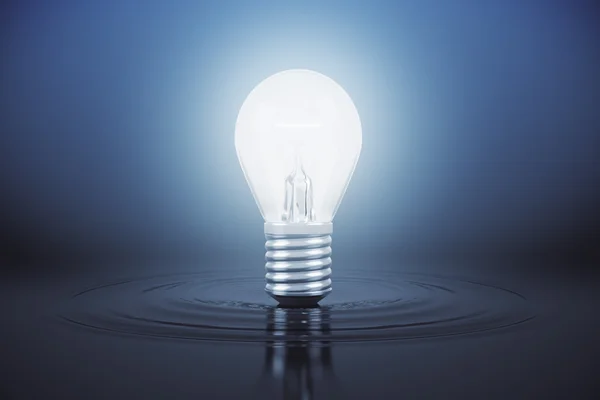 Abstract light bulb on water surface. Idea concept. 3D Rendering — Stock Photo, Image