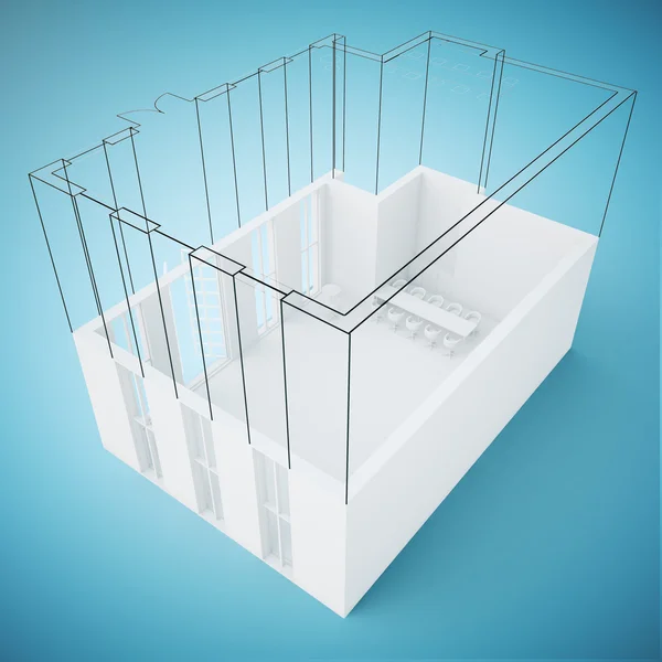 Unvollendeter Bauplan auf hellblauem Hintergrund. Engineering-Konzept. 3D-Darstellung — Stockfoto