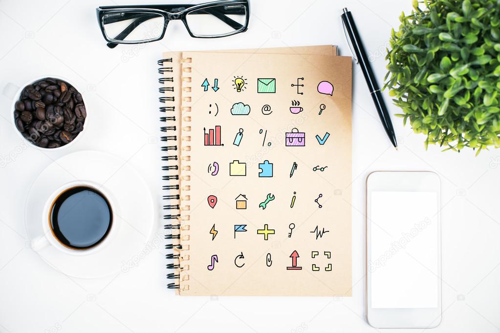 Notepad with social media icons