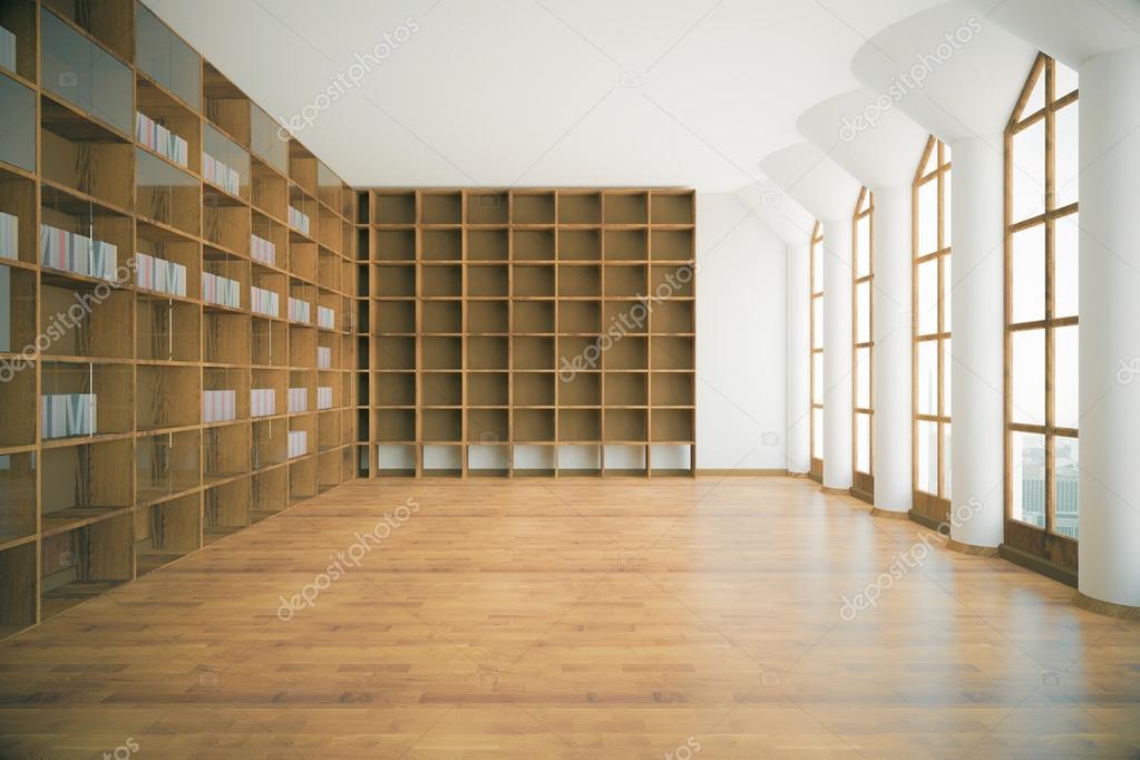 Library interior with empty shelves — Stock Photo © peshkova 127229866