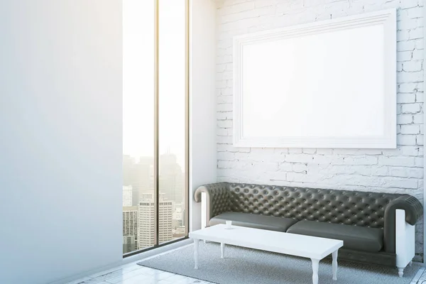 Room with frame, couch and city view — Stock Photo, Image