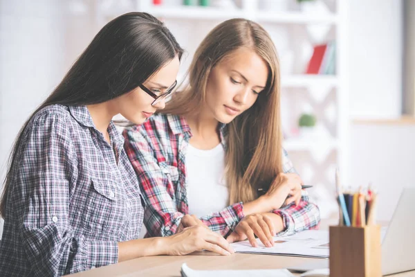 Underbara kvinnor arbetar projektet — Stockfoto