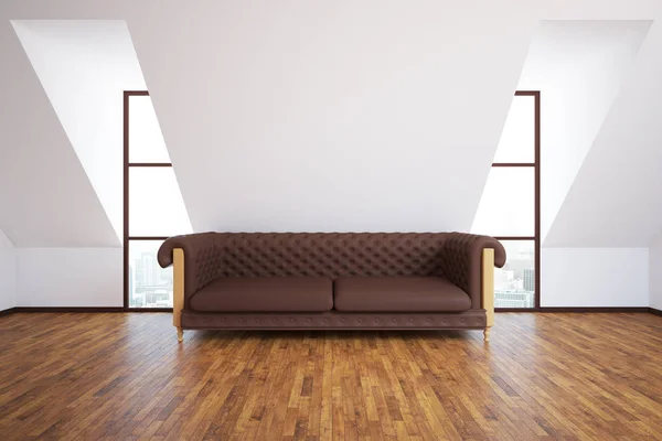Interior con sofá marrón — Foto de Stock
