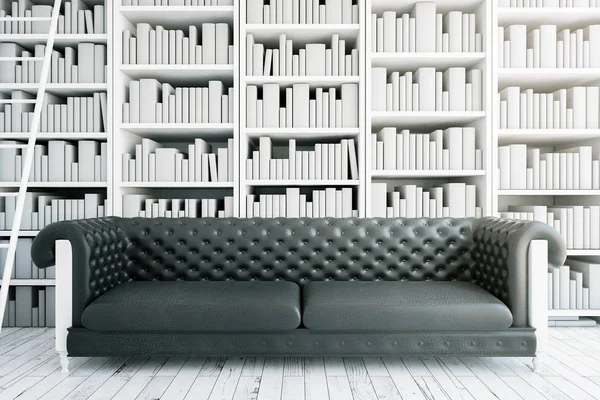 Schwarzes Sofa in der Bibliothek — Stockfoto