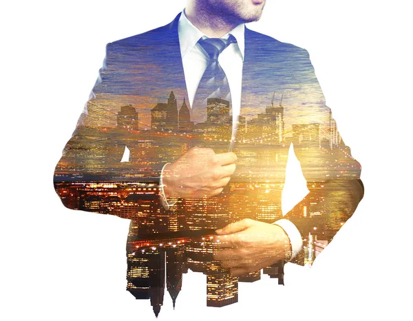 Uomo d'affari sullo sfondo della città — Foto Stock