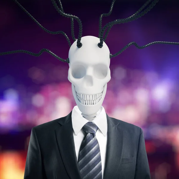 Skull in suit with wires — Stock Photo, Image