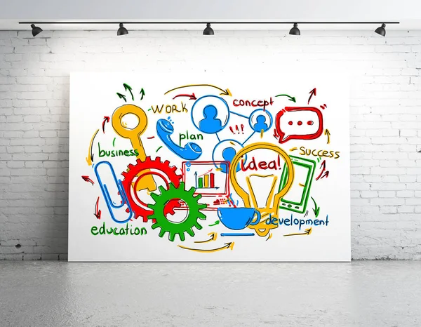 Whiteboard mit bunter Businessskizze — Stockfoto