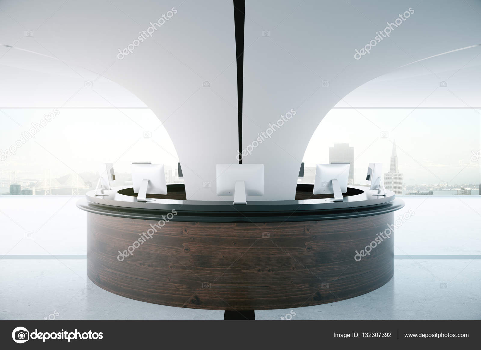 Circular Wooden Reception Desk Stock Photo C Peshkova 132307392