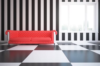 Kırmızı koltuk ile modern oda