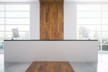 Beyaz resepsiyon masası ahşap iç