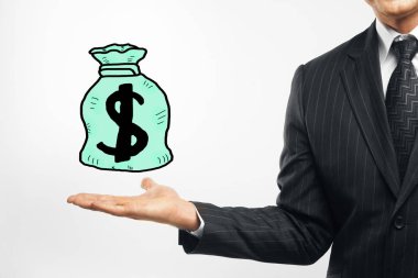 Yaratıcı para çantası kroki holding iş adamı. Servet kavramı