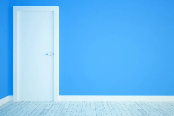 Голубая комната с белой дверью — стоковое фото