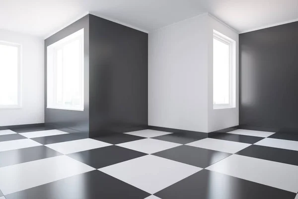 Interiér s šachy vzorek na podlaze — Stock fotografie