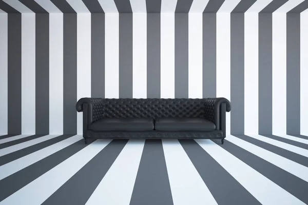 Habitación moderna con sofá negro —  Fotos de Stock