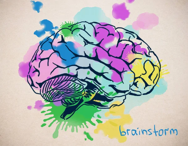 Primer plano de creativo cerebro humano colorido dibujo sobre fondo de luz. Concepto de tormenta de ideas — Foto de Stock