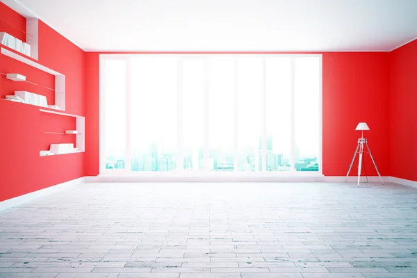 Rotes Zimmer mit Stadtblick — Stockfoto