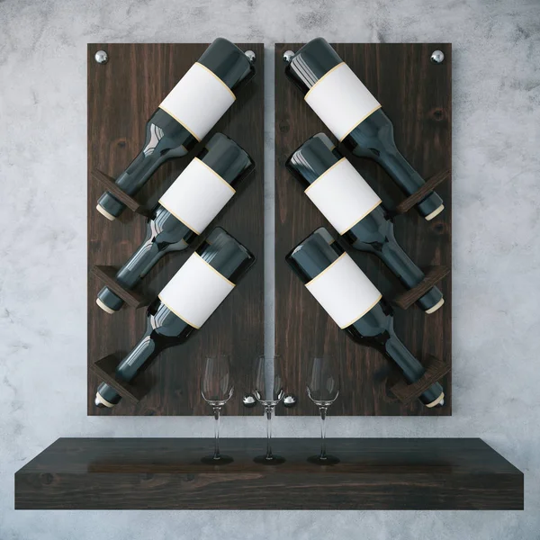 Dark wooden wine rack — Stock Photo, Image