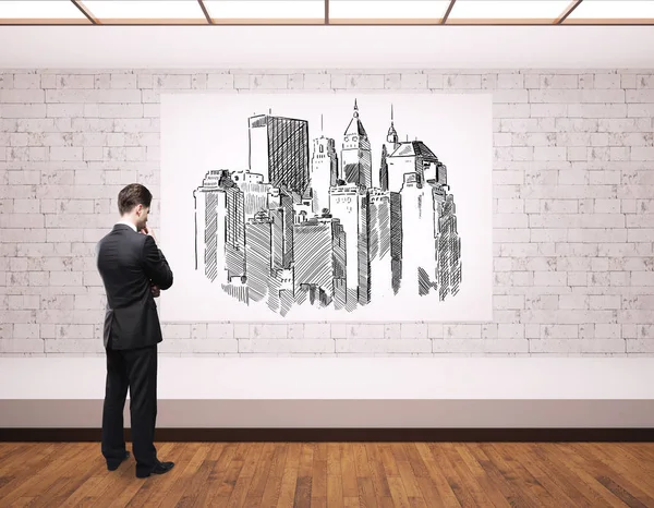Man with city sketch — Stock Photo, Image