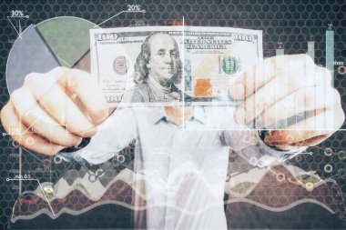 Nake Doları banknot forex arka plan üzerinde gösterilen Özet görüntüsü. Çift pozlama. Ticaret kavramı