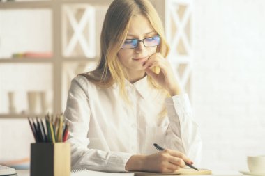 Çekici kadın yazma Not Defteri'nde