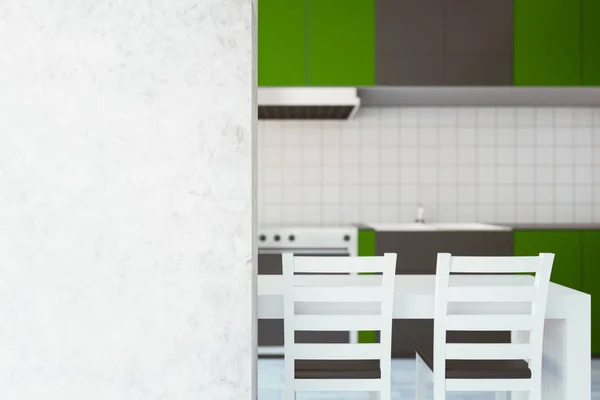Zelená kuchyně s prázdnou zeď — Stock fotografie