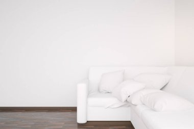 Beyaz kanepe ve boş duvar