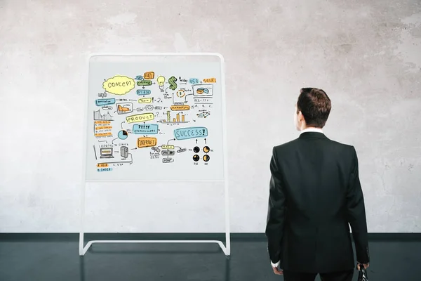 Man looking at whiteboard with sketch — Stock Photo, Image