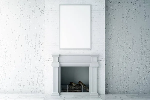 Nuevo interior con chimenea y marco — Foto de Stock