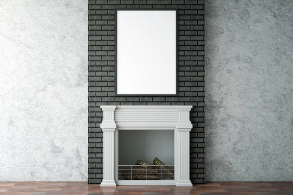 Interior limpio con chimenea y marco —  Fotos de Stock
