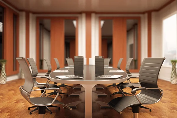 Side view of luxurious meeting with furniture and equipment. Negotiations concept. 3D Rendering — Stock Photo, Image