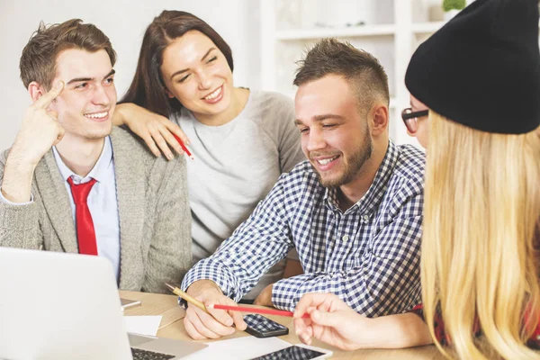 Attractive males and female working together — Stock Photo, Image