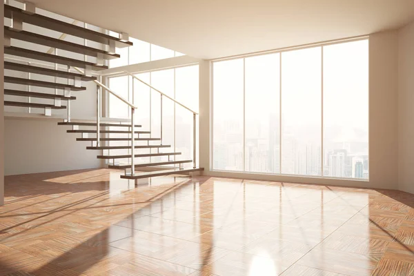 Habitación vacía con escaleras y luz solar — Foto de Stock