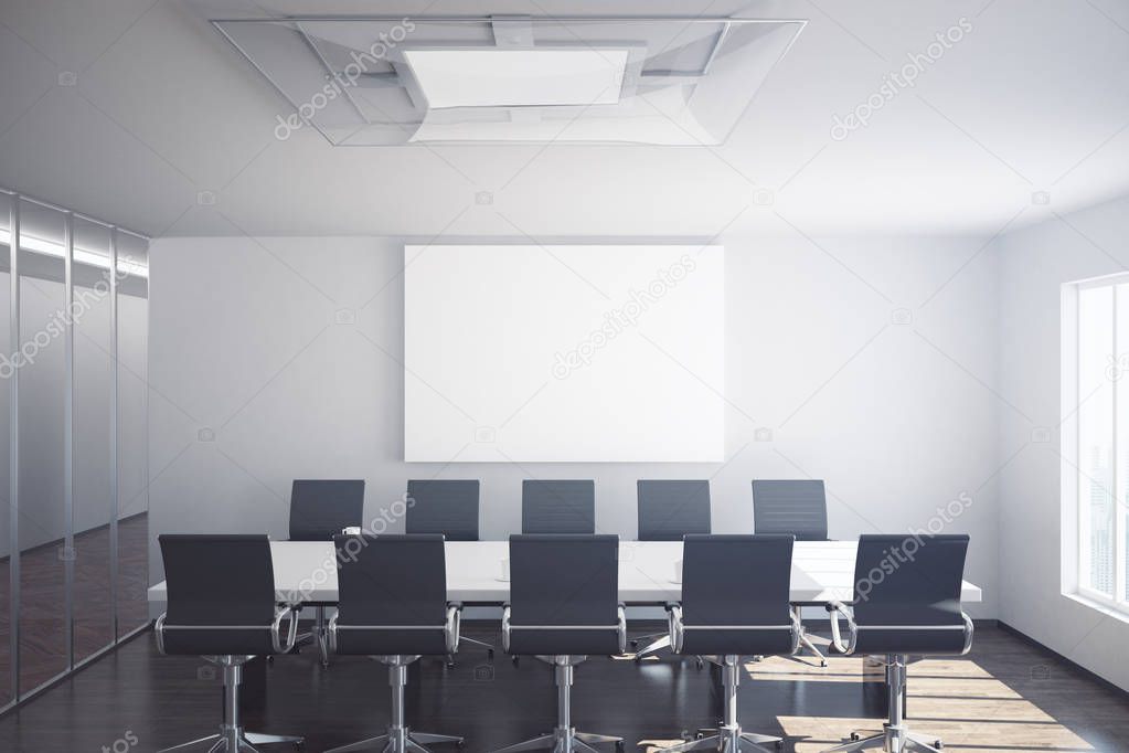 Conference room with blank poster