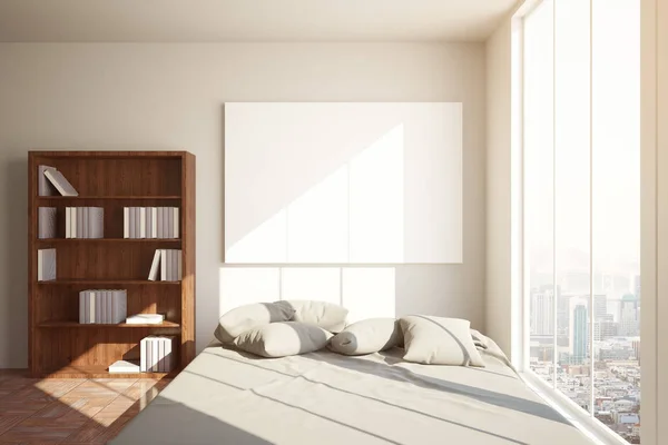 Schlafzimmer mit leerem Poster — Stockfoto
