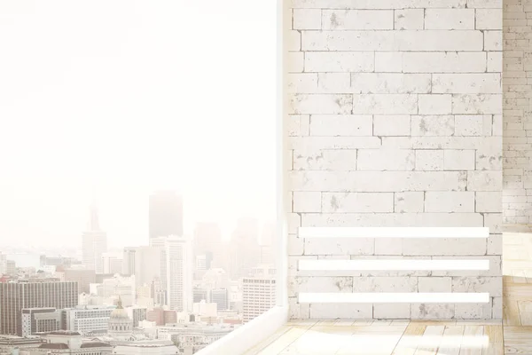 Interior de tijolo limpo com parede em branco — Fotografia de Stock