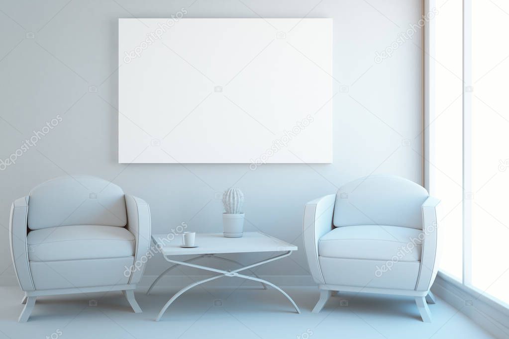 White interior with poster