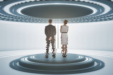 Teleporting businessman and woman clipart