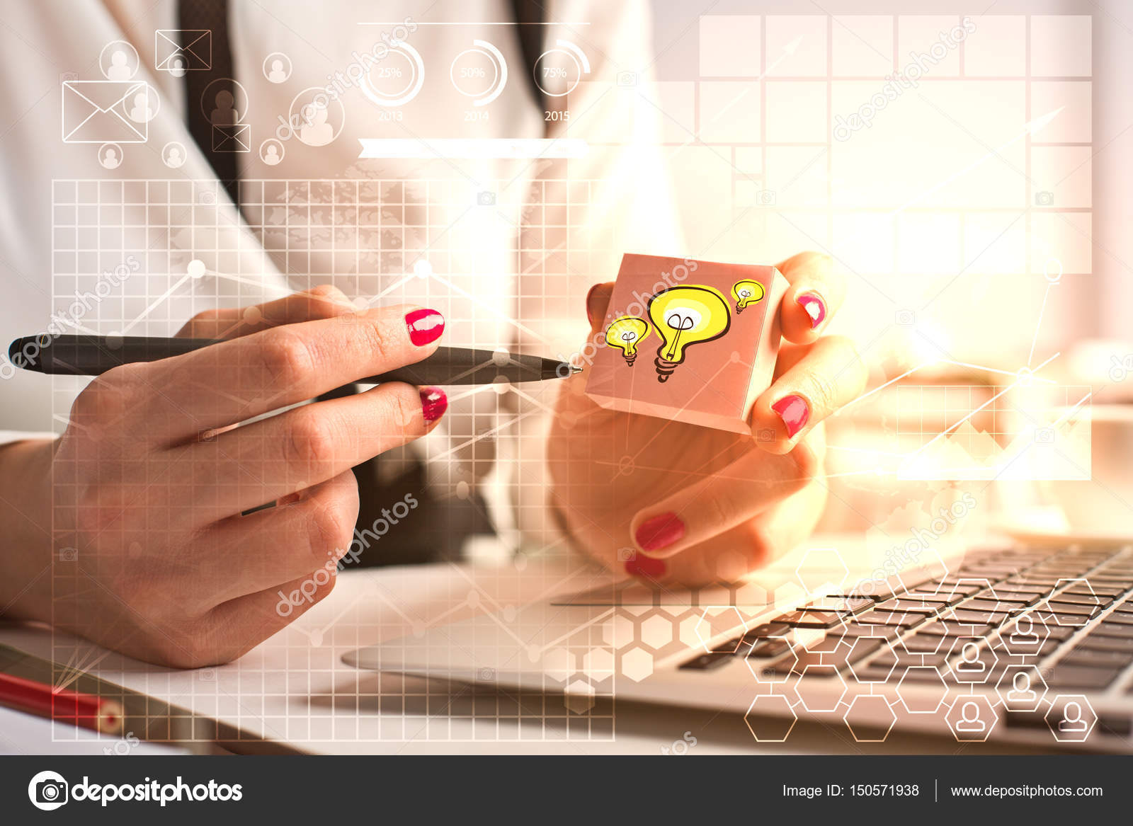 Femelle Mains Dessin Lampes Sur Autocollant Rose Minuscule