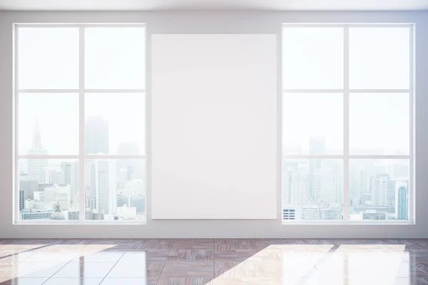 Interior sem mobília com banner em branco — Fotografia de Stock