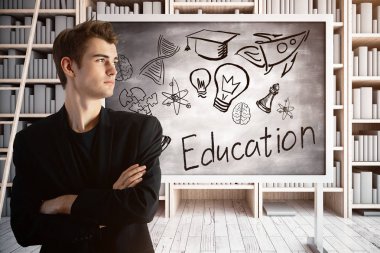 İşadamı kitaplığında eğitim kroki ile