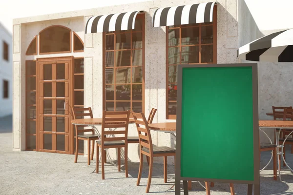 Cafe veranda ile boş yazı tahtası — Stok fotoğraf