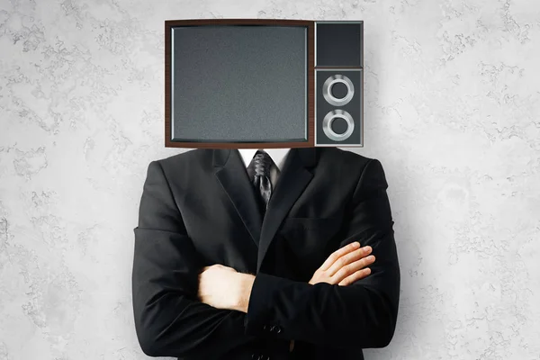 Biznesmen ekran zatytułowany TV — Zdjęcie stockowe