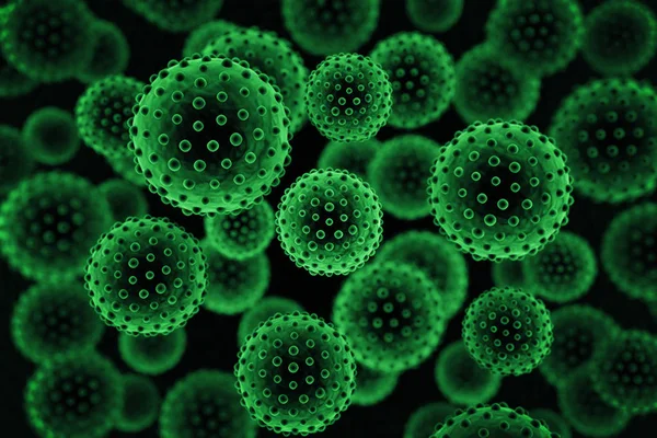 녹색 바이러스 배경입니다. 3 차원 렌더링 — 스톡 사진