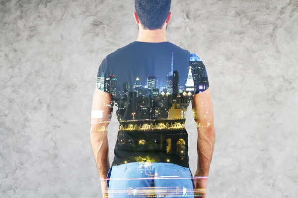 Man wearing shirt with city view — Stock Photo, Image